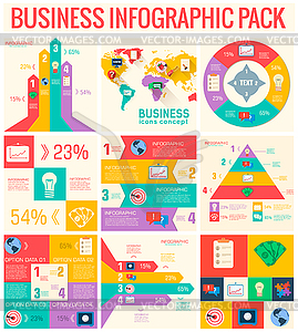 Collection of 9 business flat infographic elements - vector clipart