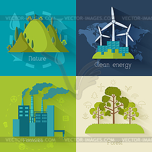 Flat design of ecology, environment, green clean - vector clip art