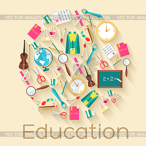 Back to school circle flat icons concept. de - royalty-free vector clipart