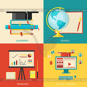 Back to school circle flat icons concept. de - vector image