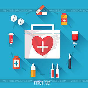 Flat medicine equipment set icon concept on - vector image