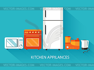 Flat modern kitchen appliances background concept. - vector image