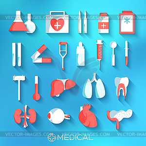 Flat medicine equipment set icon concept on - vector clipart