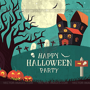 Halloween time background concept in retro style. - vector clip art