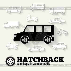 Flat hatchback car concept set icon backgrounds des - vector clip art