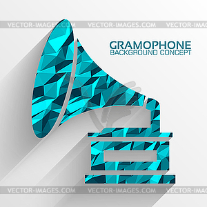 Polygonal retro gramophone background concept. - vector clip art