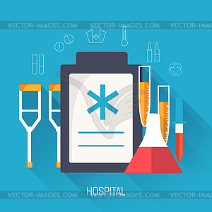 Flat medical equipment set icons concept background - vector clipart