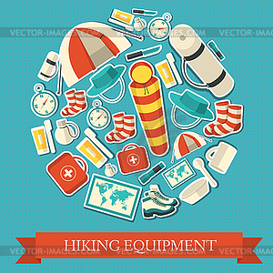 Flat colorful tourist equipment infographic. Icons - vector image