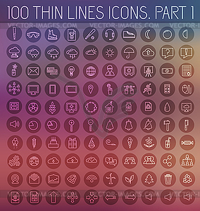 Часть 2 коллекции тонких линий значок пиктограмма набора - клипарт в векторном формате