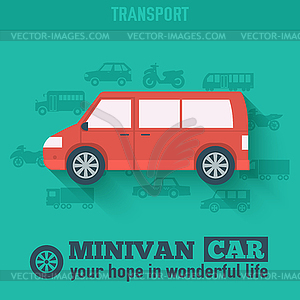 Flat minivan car background concept. Tamplate for w - vector clip art