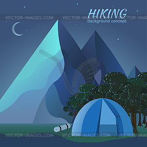 Flat colorful night tourism camping set.Icons - vector clipart