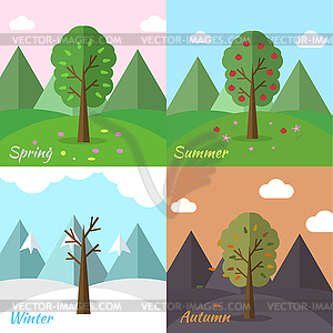 Season icon set of nature tree background. - vector clipart