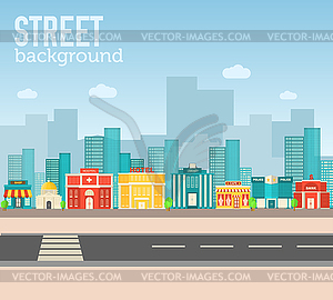 Flat colorful sity buildings set. Icons background - vector clipart