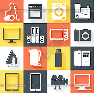 Flat modern kitchen appliances set icons concept. - vector clip art