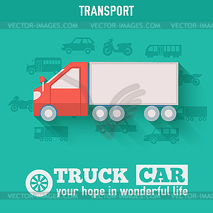 Flat truck car background concept. Tamplate for web - vector clipart / vector image