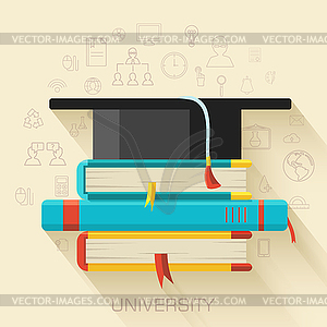 Book with square academic cap icon concept design. - vector clipart