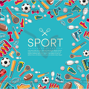 Circular concept of sports equipment sticker - vector clipart