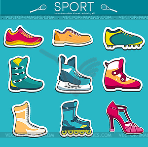 Big collection set of sport shoe equpment - royalty-free vector clipart