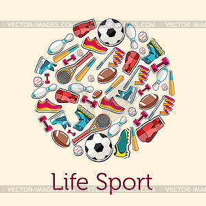 Circular concept of sports equipment sticker - vector clipart / vector image
