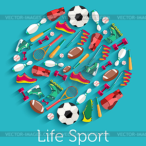 Circular concept of sports equipment sticker - color vector clipart