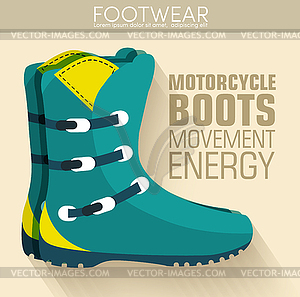 Flat motorcycle boots shoes background concept. - vector clipart