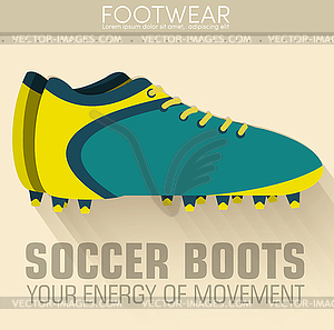 Flat sport soccer boots icon background concept. - vector image