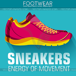 Flat sport sneakers background concept. desi - vector clipart