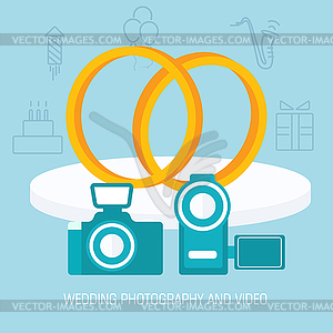 Flat wedding video and photo shoot background desig - vector image