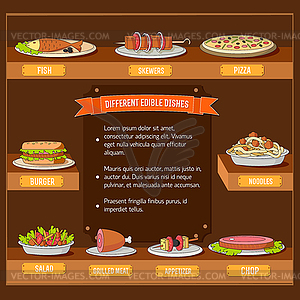 Various dishes background concept. design - vector clipart