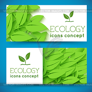 Flat eco leaf banners concept. design - vector image