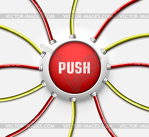 Technical button push with wire background - vector image