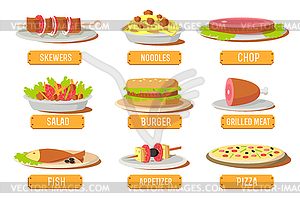 Установить различные иконки блюда концепцию. дизайн - клипарт в векторе