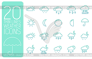 Тонкий погода линия набор иконок концепцию. дизайн - изображение в векторе