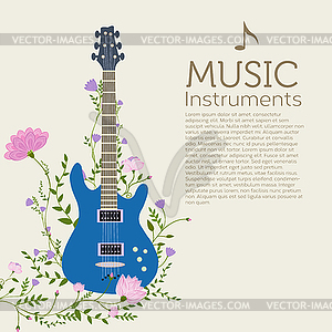 Flat music instruments background concept. - vector clip art