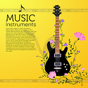 Flat music instruments background concept. - vector image