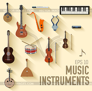 Flat music instruments background concept. - vector image