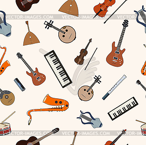 Flat music instruments background concept. - vector clip art