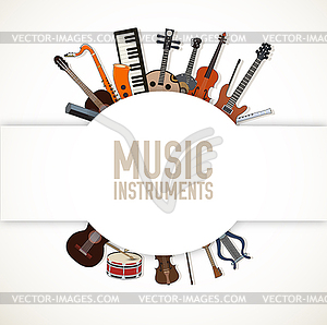 Flat music instruments background concept. - vector image