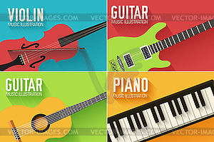 Flat music instruments background concept. - vector image