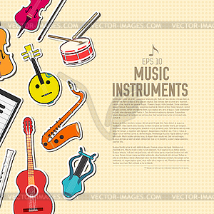 Flat music instruments background concept. - vector image