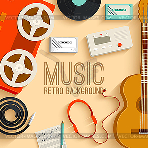 Flat music instruments background concept. - vector clipart