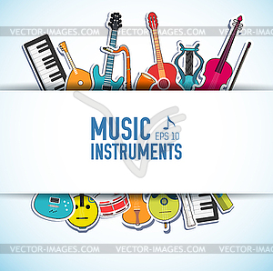 Flat music instruments background concept. - vector image