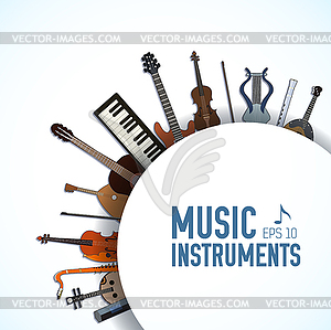 Flat music instruments background concept. - vector clipart