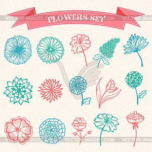 Stylish beautiful flower set on blurred background - vector image