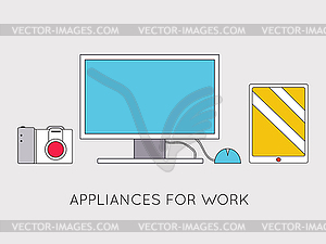 Flat modern creative workspace with computer - vector clipart