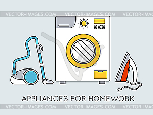 Flat household appliances background concept - vector image