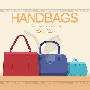 Fashion handbags and bags in flat concept icons set - vector clipart