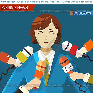 Flat interviewed on television news programs - vector clipart