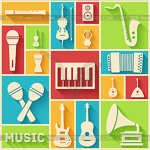 Retro flat music instruments icons pictograms - vector image