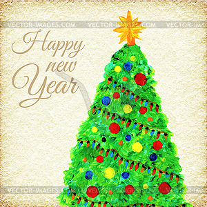 Merry christmas tree and happy new year background - royalty-free vector image